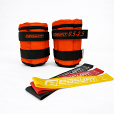 Набор для комплексных тренировок EasyFit "ФитБаланс 2в1". Состав набора: резиновые кольца (эспандеры) EasyFit (3в1) + наборные утяжелители для ног и рук EasyFit (вес 0,5-2,5 кг), Оранжевый