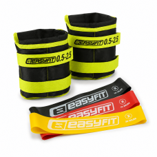 Набор для комплексных тренировок EasyFit "ФитБаланс 2в1". Состав набора: резиновые кольца (эспандеры) EasyFit (3в1) + наборные утяжелители для ног и рук EasyFit (вес 0,5-2,5 кг), Зеленый