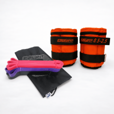 Набор для комплексных тренировок EasyFit "Ритм тела 2в1". Состав набора: резиновые петли EasyFit (3в1), сопротивление 2-45 кг + наборные утяжелители для ног и рук EasyFit (вес 0,5-2,5 кг), Оранжевый