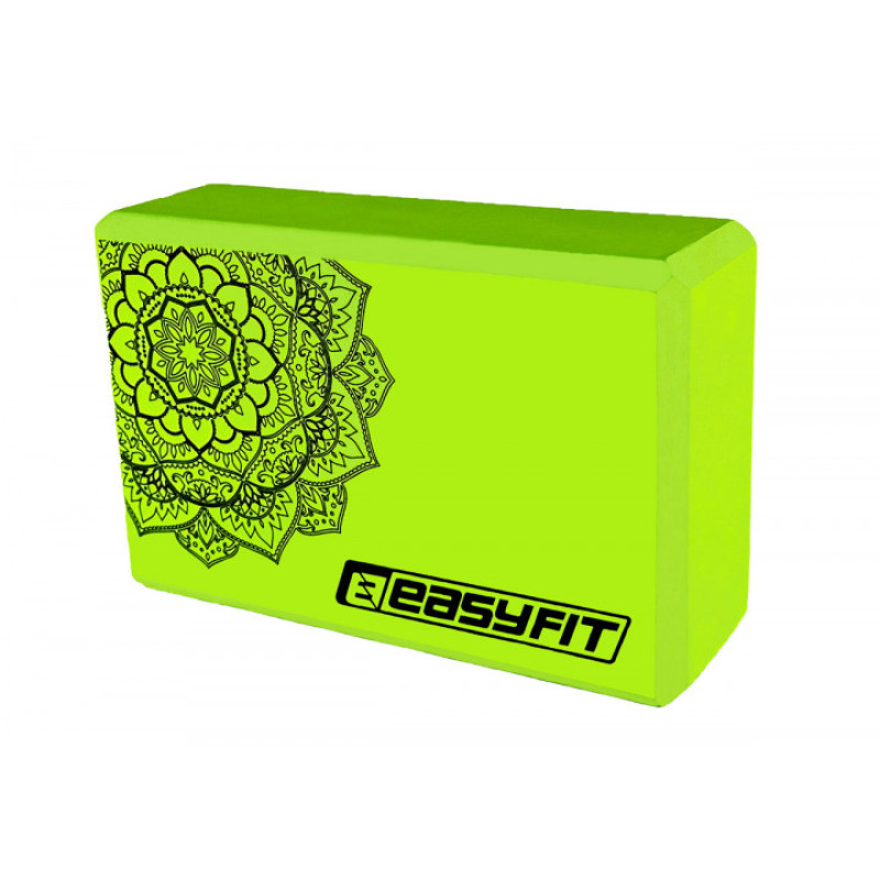 Блок для йоги EasyFit EVA, Довжина 23 см, Ширина 15,5 см, Піна EVA, Салатовий з малюнком 