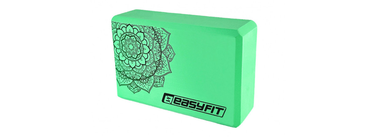 Блок для йоги EasyFit EVA, Длина 23 см, Ширина 15,5 см, Пена EVA, Мятный с рисунком