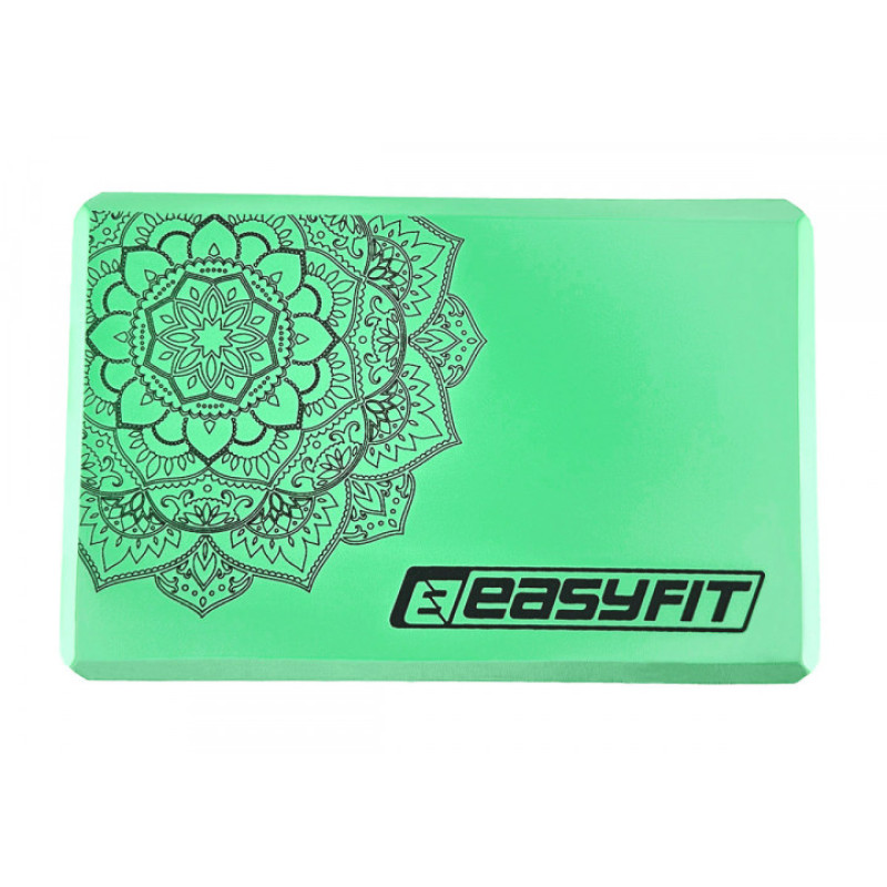 Блок для йоги EasyFit EVA, Довжина 23 см, Ширина 15,5 см, Піна EVA, М'ятний з малюнком 