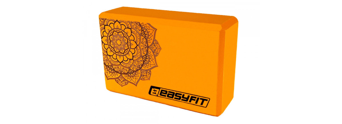 Блок для йоги EasyFit EVA, Длина 23 см, Ширина 15,5 см, Пена EVA, Оранжевыйс рисунком 