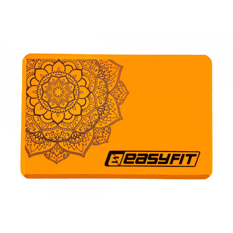 Блок для йоги EasyFit EVA, Довжина 23 см, Ширина 15,5 см, Піна EVA, Помаранчевий з малюнком  