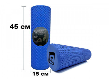 Масажний ролик (валик) EasyFit Foam Roller, Довжина 45 см, Діаметр 15 см, Піна EVA з дрібною масажною поверхнею, для МФР, фітнесу, йоги та реабілітації, Синій