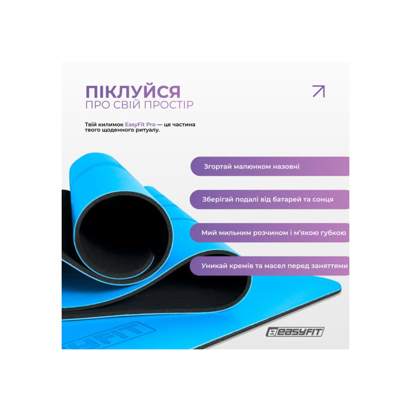 Профессиональный коврик EasyFit Pro для йоги, 184x68 см, толщина 5 мм, каучук, голубой