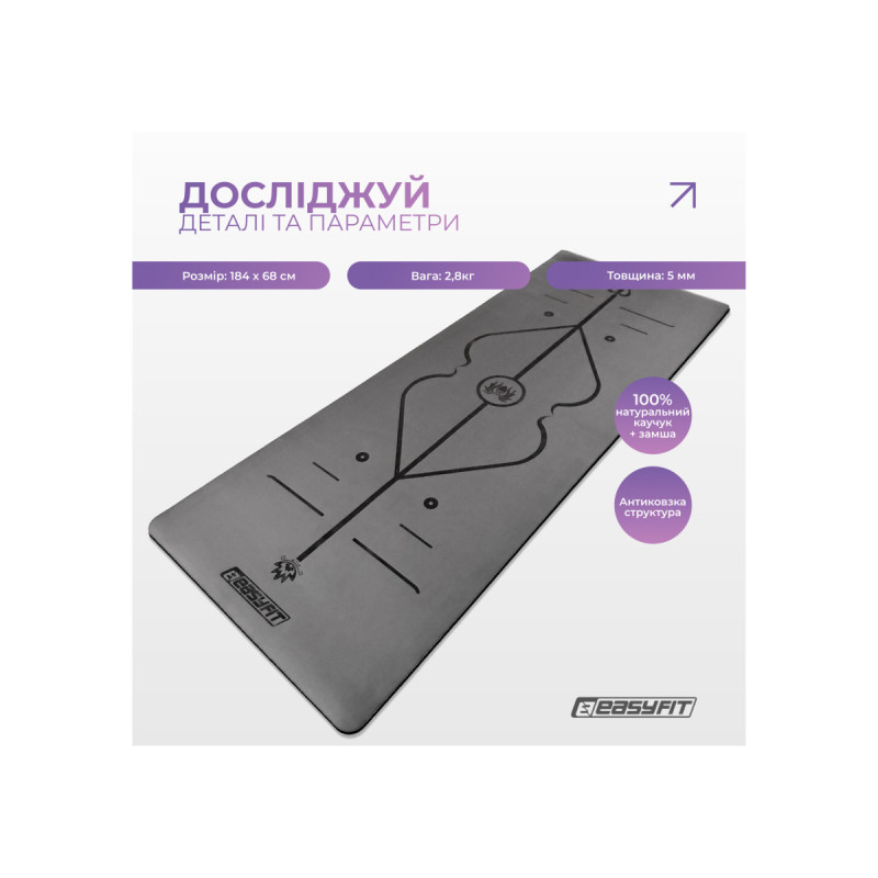 Профессиональный коврик EasyFit Pro для йоги, 184x68 см, толщина 5 мм, каучук, черный