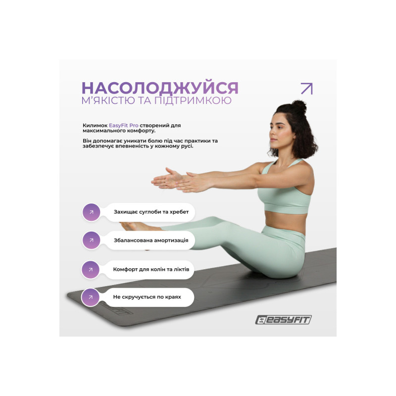 Профессиональный коврик EasyFit Pro для йоги, 184x68 см, толщина 5 мм, каучук, черный