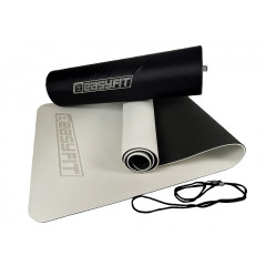 Двухслойный коврик EasyFit для пилатеса, фитнеса и йоги с чехлом, 183x61 см, толщина 6 мм, TPE/TC, ECO-Friendly, серо-черный
