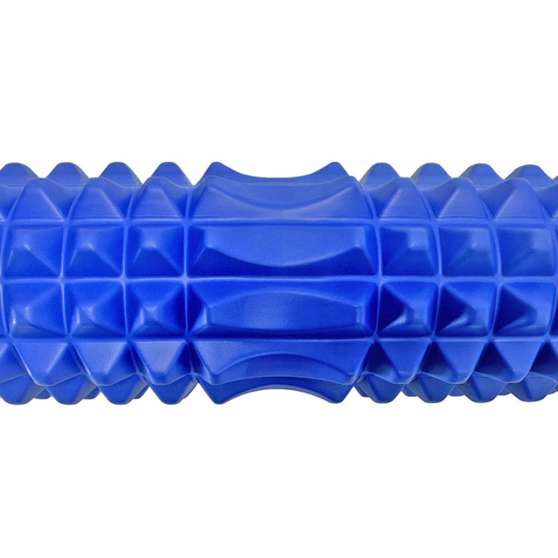 Массажный ролик (валик) EasyFit Grid Roller v.1.2, Длина 33 см, Диаметр 13 см, Каркас из высокопрочного пластика, Пена EVA с массажной поверхностью, для МФР, фитнеса, йоги и реабилитации, Синий