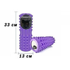 Масажний ролик (валик) EasyFit Grid Roller v.1.2, Довжина 33 см, Діаметр 13 см, Каркас із високоміцного пластику, Піна EVA з масажною поверхнею, для МФР, фітнесу, йоги та реабілітації, Фіолетовий