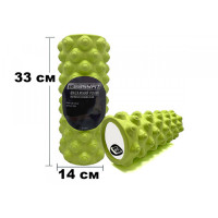 Массажный ролик (валик) EasyFit Grid Roller Extreme, Длина 33 см, Диаметр 14 см, Каркас из высокопрочного пластика, Пена EVA с массажной поверхностью 3D, для МФР, фитнеса, йоги и реабилитации, Салатовый