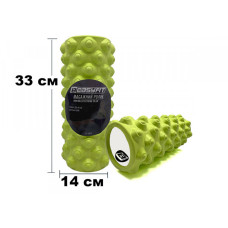 Масажний ролик (валик) EasyFit Grid Roller Extreme, Довжина 33 см, Діаметр 14 см, Каркас із високоміцного пластику, Піна EVA з масажною поверхнею 3D, для МФР, фітнесу, йоги та реабілітації, Салатовий