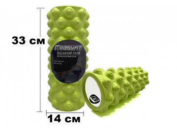 Масажний ролик (валик) EasyFit Grid Roller Extreme, Довжина 33 см, Діаметр 14 см, Каркас із високоміцного пластику, Піна EVA з масажною поверхнею 3D, для МФР, фітнесу, йоги та реабілітації, Салатовий