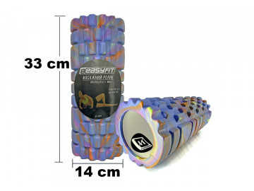 Массажный ролик (валик) EasyFit Grid Roller v.1.1 Multi , Длина 33 см, Диаметр 14 см, Каркас из высокопрочного пластика, Пена EVA с массажной поверхностью 3D, для МФР, фитнеса, йоги и реабилитации, Сине-цветной