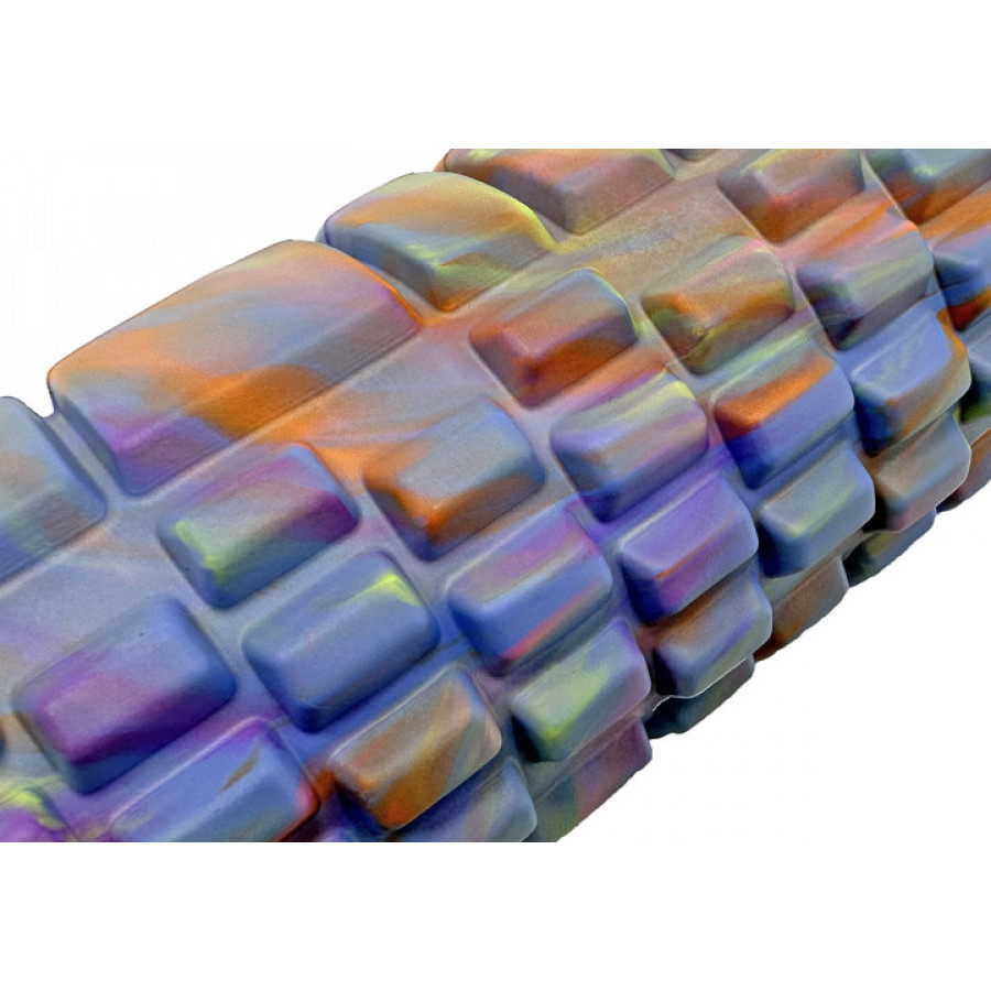 Массажный ролик (валик) EasyFit Grid Roller v.1.1 Multi , Длина 33 см, Диаметр 14 см, Каркас из высокопрочного пластика, Пена EVA с массажной поверхностью 3D, для МФР, фитнеса, йоги и реабилитации, Сине-цветной