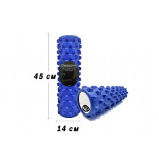 Масажний ролик (валик) EasyFit Grid Roller PRO, Довжина 45 см, Діаметр 14 см, Каркас із високоміцного пластика, Піна EVA з масажною поверхнею 3D, для МФР, фітнесу, йоги та реабілітації, Синій