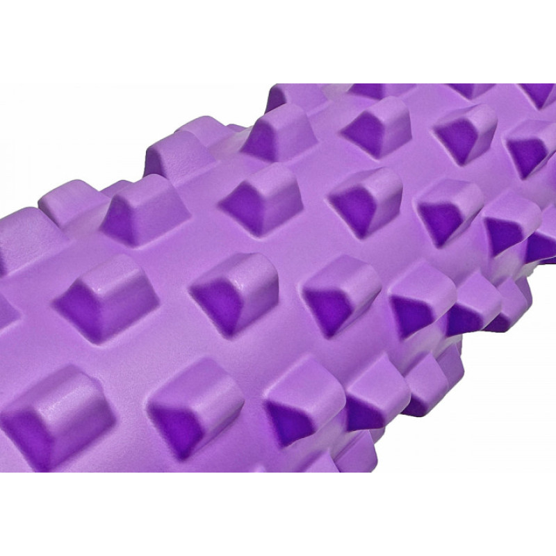 Масажний ролик (валик) EasyFit Grid Roller PRO, Довжина 45 см, Діаметр 14 см, Каркас із високоміцного пластика, Піна EVA з масажною поверхнею 3D, для МФР, фітнесу, йоги та реабілітації, Фіолетовий