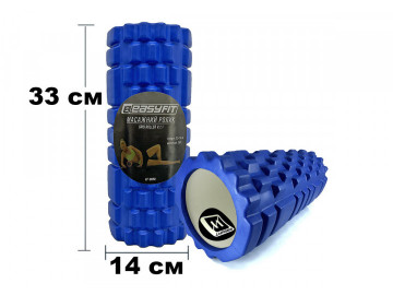 Масажний ролик (валик) EasyFit Grid Roller v.1.1, Довжина 33 см, Діаметр 14 см, Каркас із високоміцного пластику, Піна EVA з масажною поверхнею 3D, для МФР, фітнесу, йоги та реабілітації, Синий