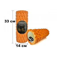 Массажный ролик (валик) EasyFit Grid Roller v.1.1, Длина 33 см, Диаметр 14 см, Каркас из высокопрочного пластика, Пена EVA с массажной поверхностью 3D, для МФР, фитнеса, йоги и реабилитации, Оранжевый