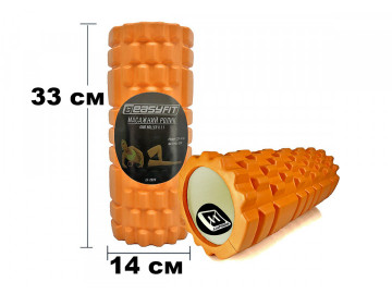 Масажний ролик (валик) EasyFit Grid Roller v.1.1, Довжина 33 см, Діаметр 14 см, Каркас із високоміцного пластику, Піна EVA з масажною поверхнею 3D, для МФР, фітнесу, йоги та реабілітації, Помаранчевий