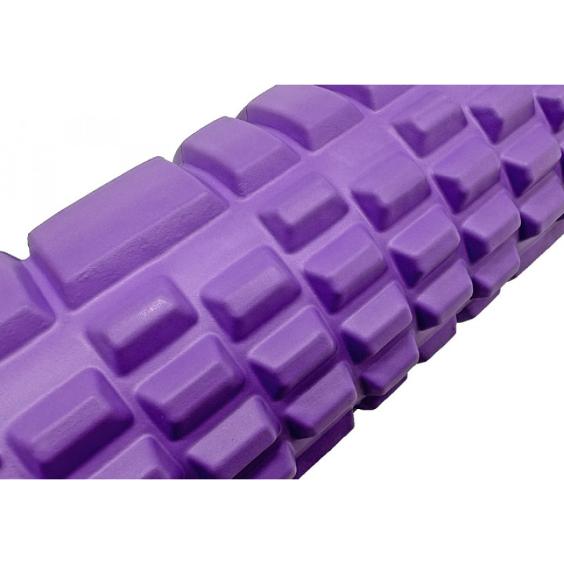 Масажний ролик (валик) EasyFit Grid Roller v.1.1, Довжина 33 см, Діаметр 14 см, Каркас із високоміцного пластику, Піна EVA з масажною поверхнею 3D, для МФР, фітнесу, йоги та реабілітації, Фіолетовий