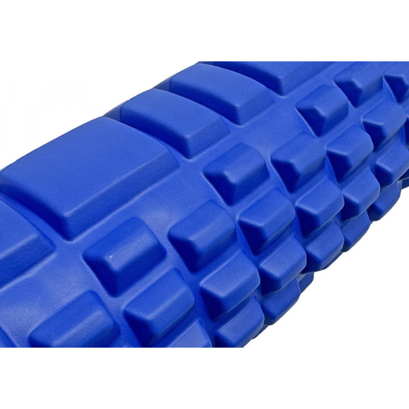 Масажний ролик (валик) EasyFit Grid Roller v.2.1, Довжина 45 см, Діаметр 14 см, Каркас із високоміцного пластику, Піна EVA з масажною поверхнею 3D, для МФР, фітнесу, йоги та реабілітації, Синій