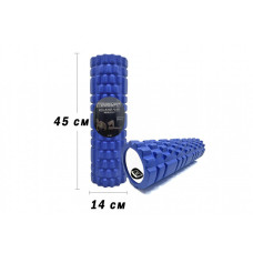 Масажний ролик (валик) EasyFit Grid Roller v.2.1, Довжина 45 см, Діаметр 14 см, Каркас із високоміцного пластику, Піна EVA з масажною поверхнею 3D, для МФР, фітнесу, йоги та реабілітації, Синій