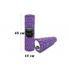 Масажний ролик (валик) EasyFit Grid Roller v.2.1, Довжина 45 см, Діаметр 14 см, Каркас із високоміцного пластику, Піна EVA з масажною поверхнею 3D, для МФР, фітнесу, йоги та реабілітації, Фіолетовий