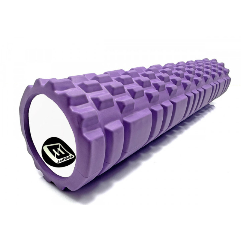 Масажний ролик (валик) EasyFit Grid Roller v.3.1, Довжина 60 см, Діаметр 14 см, Каркас із високоміцного пластику, Піна EVA з масажною поверхнею 3D, для МФР, фітнесу, йоги та реабілітації, Фіолетовий