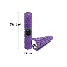 Масажний ролик (валик) EasyFit Grid Roller v.3.1, Довжина 60 см, Діаметр 14 см, Каркас із високоміцного пластику, Піна EVA з масажною поверхнею 3D, для МФР, фітнесу, йоги та реабілітації, Фіолетовий