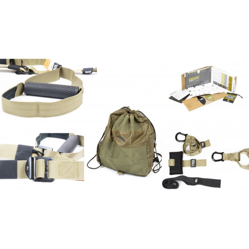 Петли TRX Tactical  T3 (подвесные тренировочные петли), Длина 110-230 см, Ширина строп 3,8 см, Макс. вес 180 кг, Включает удлинитель TRX Xtender: 97 см, Хаки