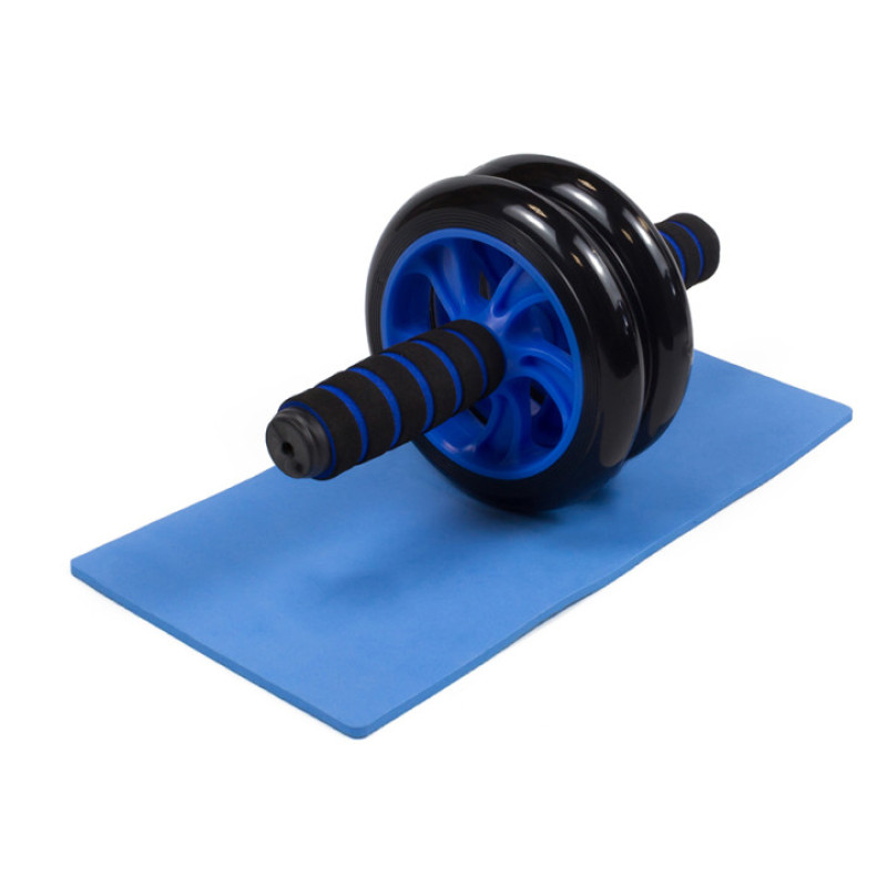 Ролик для пресу подвійний EasyFit з килимком, Діаметр 14 см, Ширина 27 см, Сталь, Гума, Неопрен, Синій