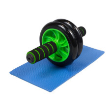 Ролик для пресу подвійний EasyFit з килимком, Діаметр 14 см, Ширина 27 см, Сталь, Гума, Неопрен, Зелений