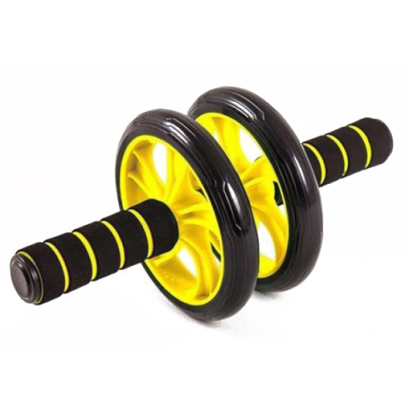 Ролик для преса подвійний EasyFit з килимком, Діаметр 14 см, Ширина 27 см, Сталь, Гума, Неопрен, Жовтий
