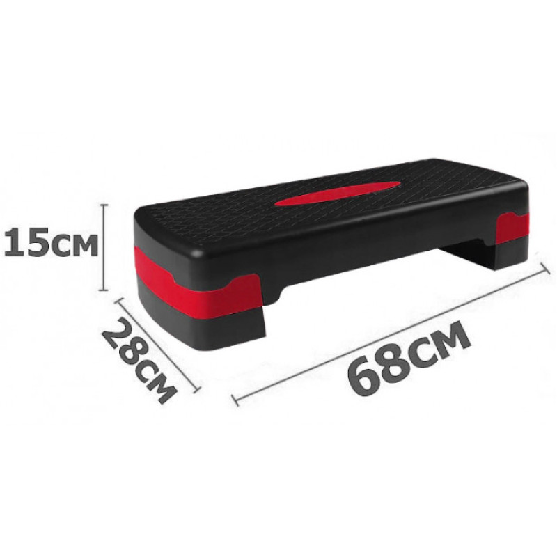 Степ-платформа EasyFit Step-B 2-ступінчаста, максимальне навантаження 200 кг, Довжина 68 см, Ширина 28 см, Пластик, Чорно-червоний