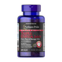 Омега-3, Maximum Strength Triple Omega 3-6-9 Fish, Flax & Borage Oils, Puritan's Pride, 60 капсул