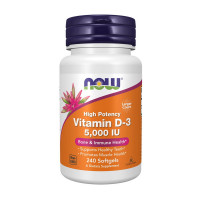 Витамины, Vitamin D-3 5000 IU, NOW, 240 капсул