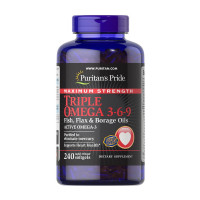 Омега-3, Maximum Strength Triple Omega 3-6-9 Fish, Flax & Borage Oils, Puritan's Pride, 240 капсул