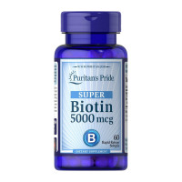 Биотин, Super Biotin 5000 mcg, Puritan's Pride, 60 капсул