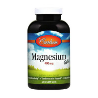 Магний, Magnesium Gels 400 mg, Carlson Labs, 250 капсул