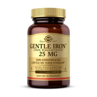 Залізо, Gentle Iron 25 mg (iron bisglycinate), Solgar, 90 капсул