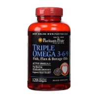 Омега-3, Triple Omega 3-6-9 Fish, Flax & Borage Oils, Puritan's Pride, 120 капсул