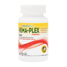 Железо, Hema-Plex Iron, Natures Plus, 60 капсул
