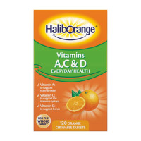 Добавка для здоров'я, Vitamins A,C & D, Haliborange, 120 жувальних таблеток (Апельсин)