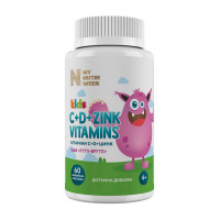 Витамины, Kids C+D+Zink Vitamins, My Nutri Week, 60 желейных пастилок (Тутти-фрутти)